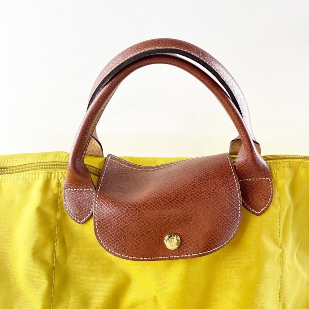 Longchamp Nylon Medium Le Pliage Tote Handbag Yellow Brown - Picture 4 of 12